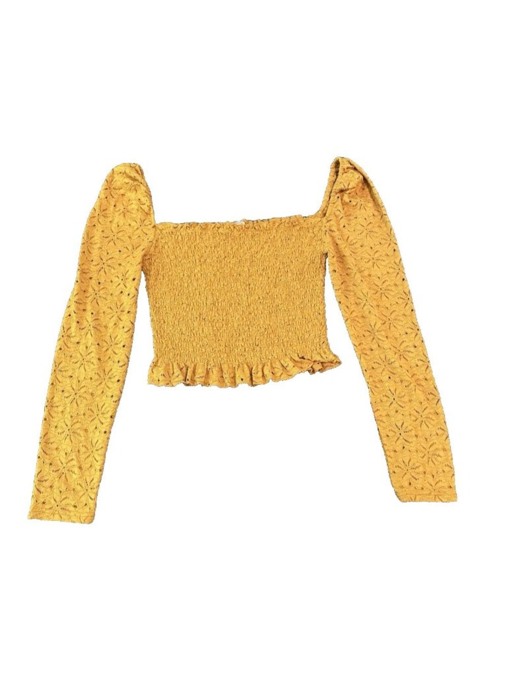 Blashe Smocked Crop Top Mustard Yellow Womens‎ Top L Boho Fairy Milkmaid Peasant